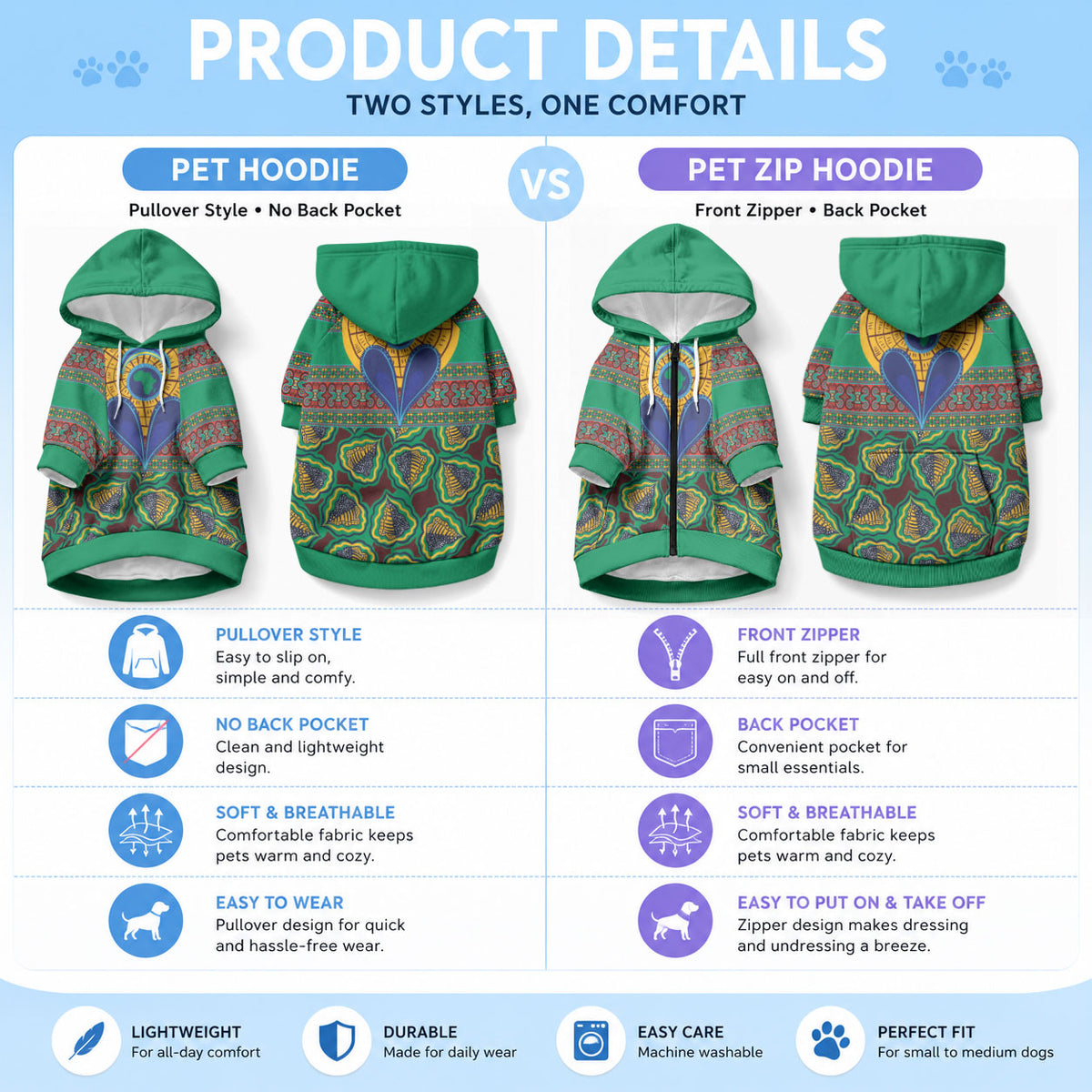 African Pattern Traditional Kanga Style Pet Hoodie