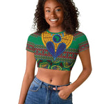 Afro Pattern Traditional Kanga Style Raglan Cropped T shirt