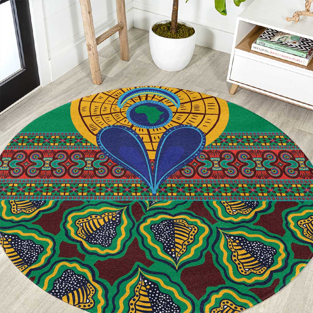 Afro Pattern Traditional Kanga Style Round Carpet