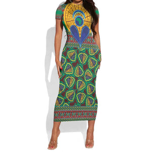 Afro Pattern Traditional Kanga Style Short Sleeve Bodycon Dress