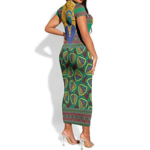 Afro Pattern Traditional Kanga Style Short Sleeve Bodycon Dress