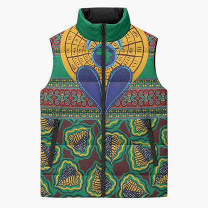 African Pattern Traditional Kanga Style Sleeveless Puffer Jacket