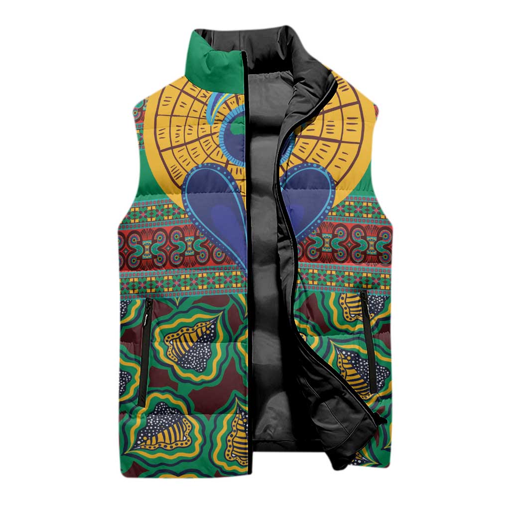 African Pattern Traditional Kanga Style Sleeveless Puffer Jacket