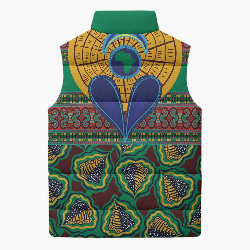 African Pattern Traditional Kanga Style Sleeveless Puffer Jacket