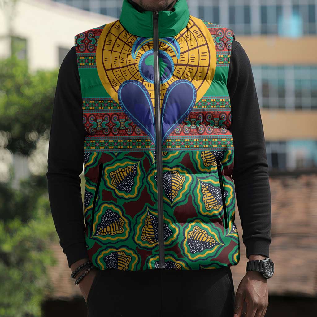 African Pattern Traditional Kanga Style Sleeveless Puffer Jacket