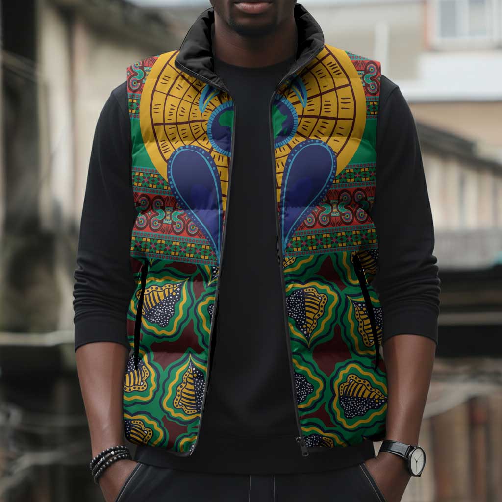 African Pattern Traditional Kanga Style Sleeveless Puffer Jacket