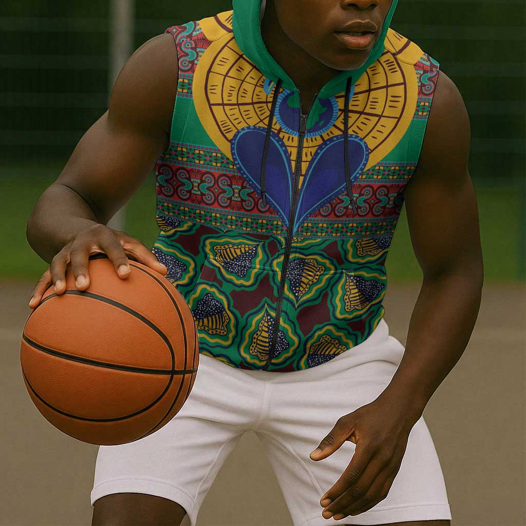 Afro Pattern Traditional Kanga Style Sleeveless Zip Hoodie - African Pride