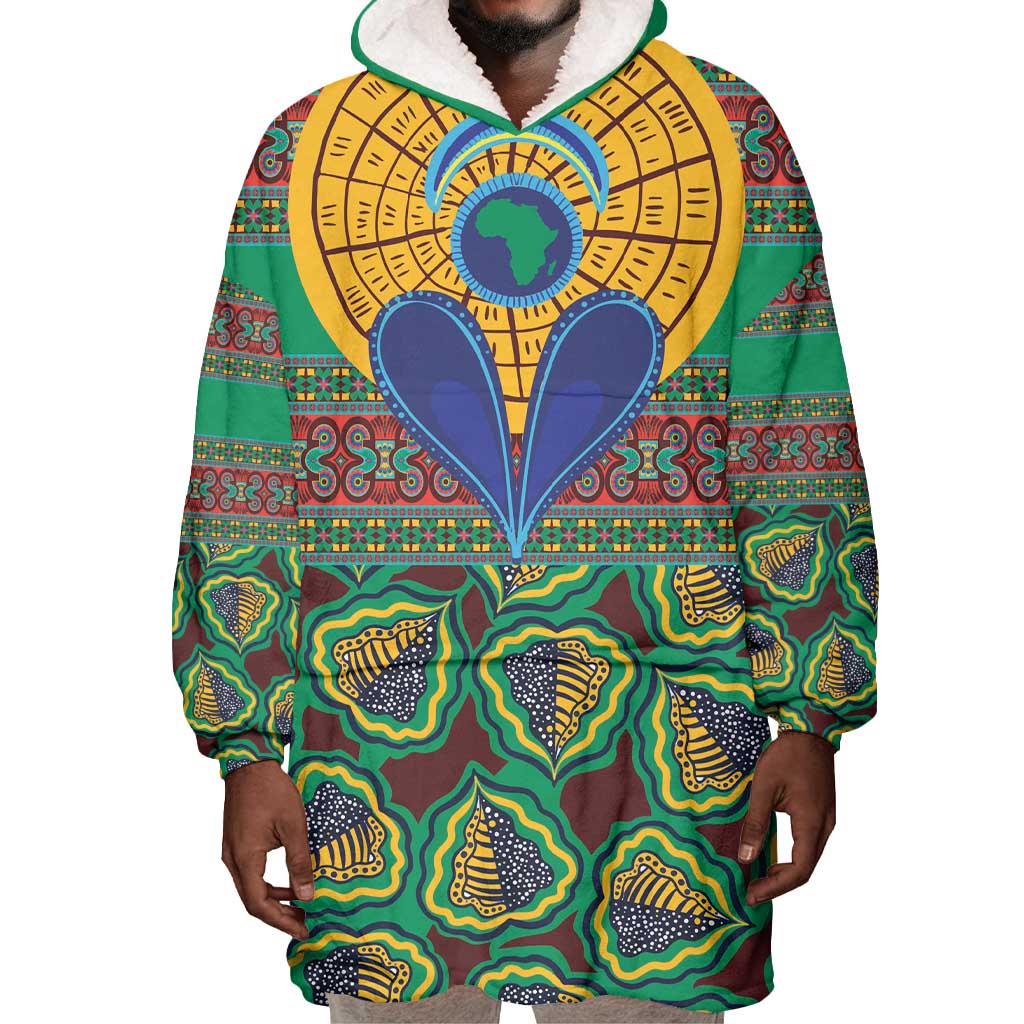 Afro Pattern Traditional Kanga Style Wearable Blanket Hoodie