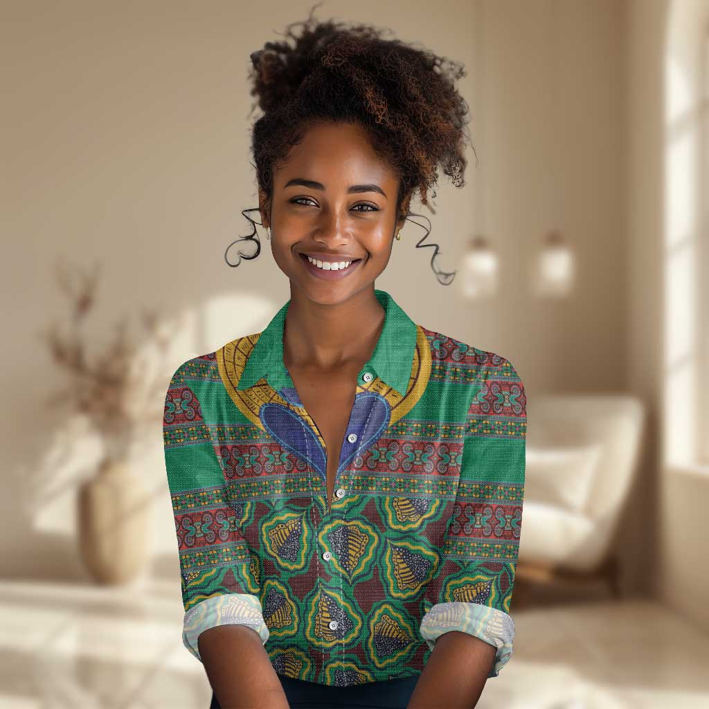 Afro Pattern Traditional Kanga Style Women Casual Shirt