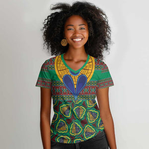 Afro Pattern Traditional Kanga Style Women V-Neck T-Shirt