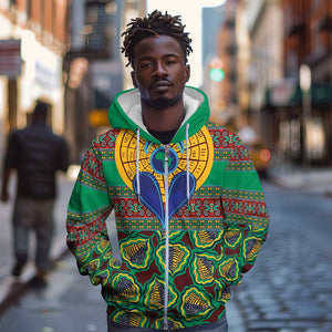 Afro Pattern Traditional Kanga Style Zip Hoodie