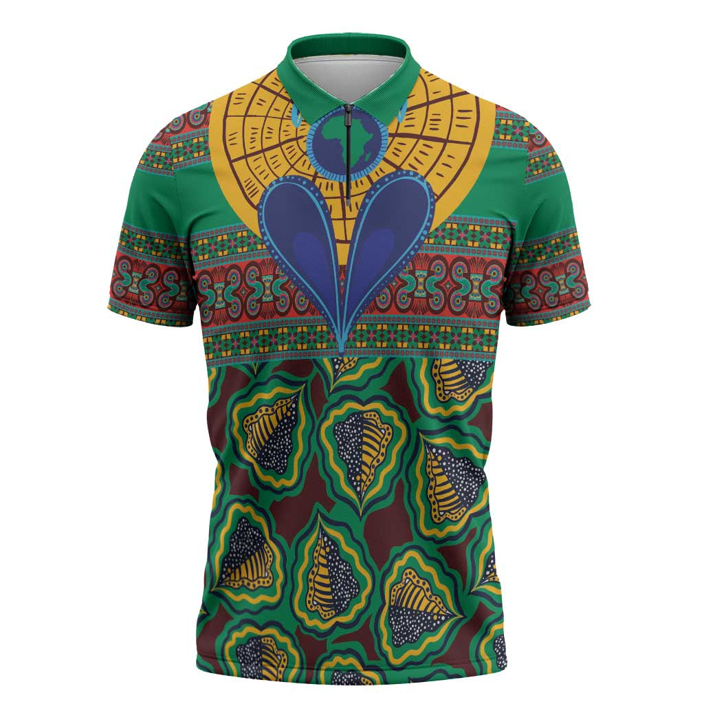 African Pattern Traditional Kanga Style Zipper Polo Shirt