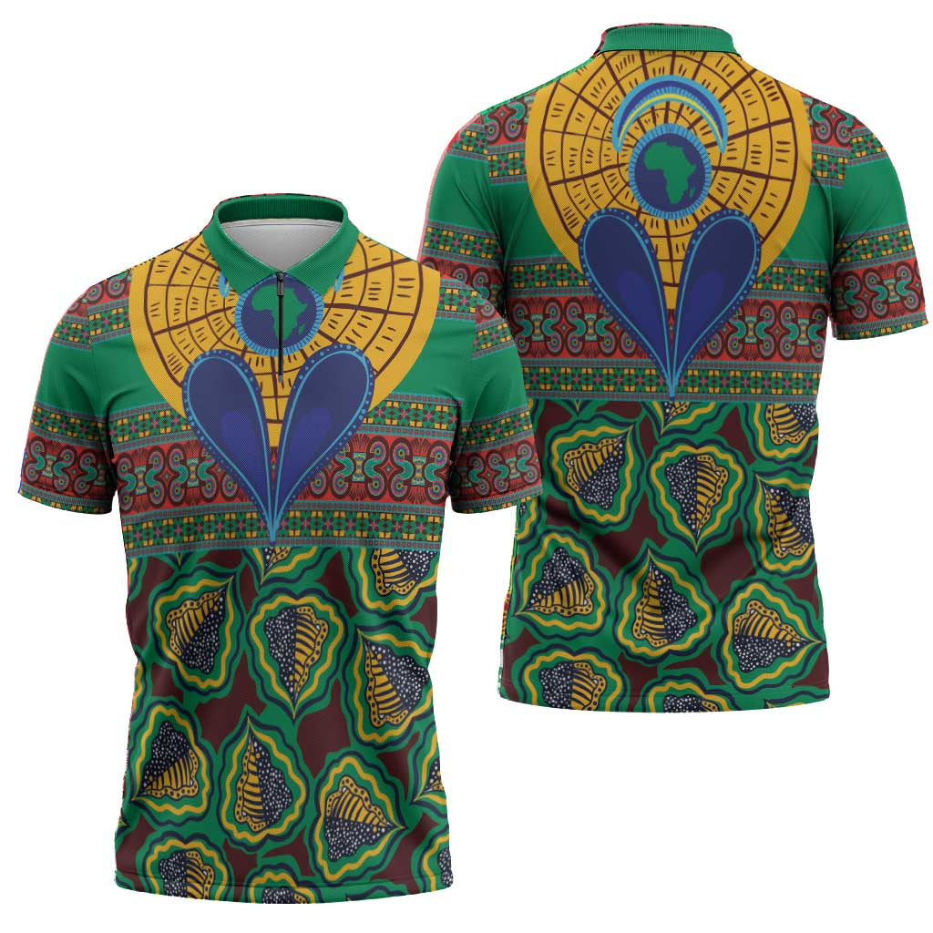 African Pattern Traditional Kanga Style Zipper Polo Shirt
