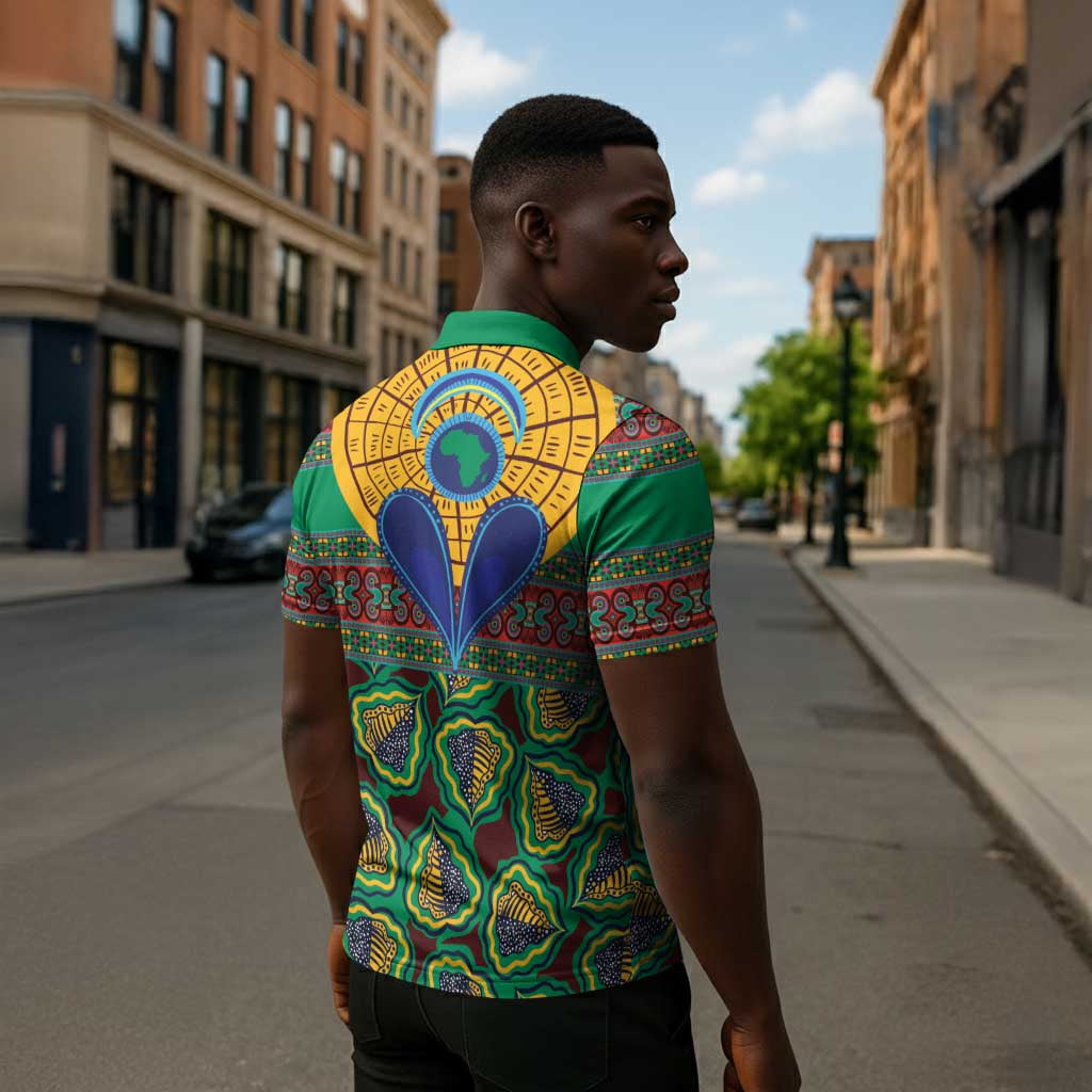 African Pattern Traditional Kanga Style Zipper Polo Shirt