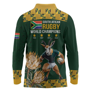 South Africa Rugby History World Champions Long Sleeve Polo Shirt Springboks Make History