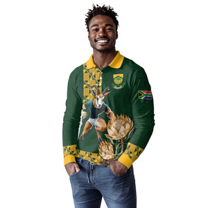 South Africa Rugby History World Champions Long Sleeve Polo Shirt Springboks Make History