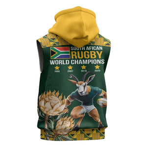South Africa Rugby History World Champions Sleeveless Zip Hoodie Springboks Make History - African Pride