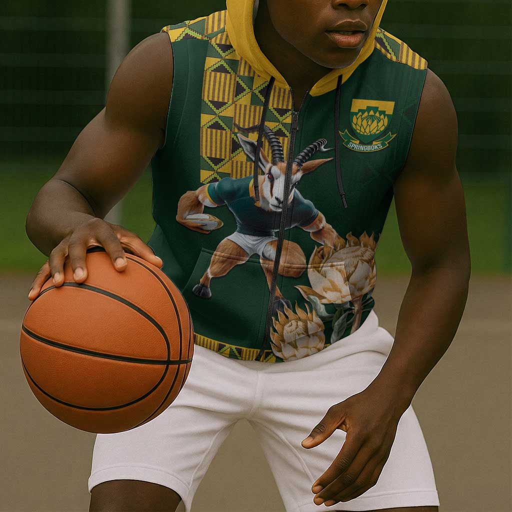 South Africa Rugby History World Champions Sleeveless Zip Hoodie Springboks Make History - African Pride