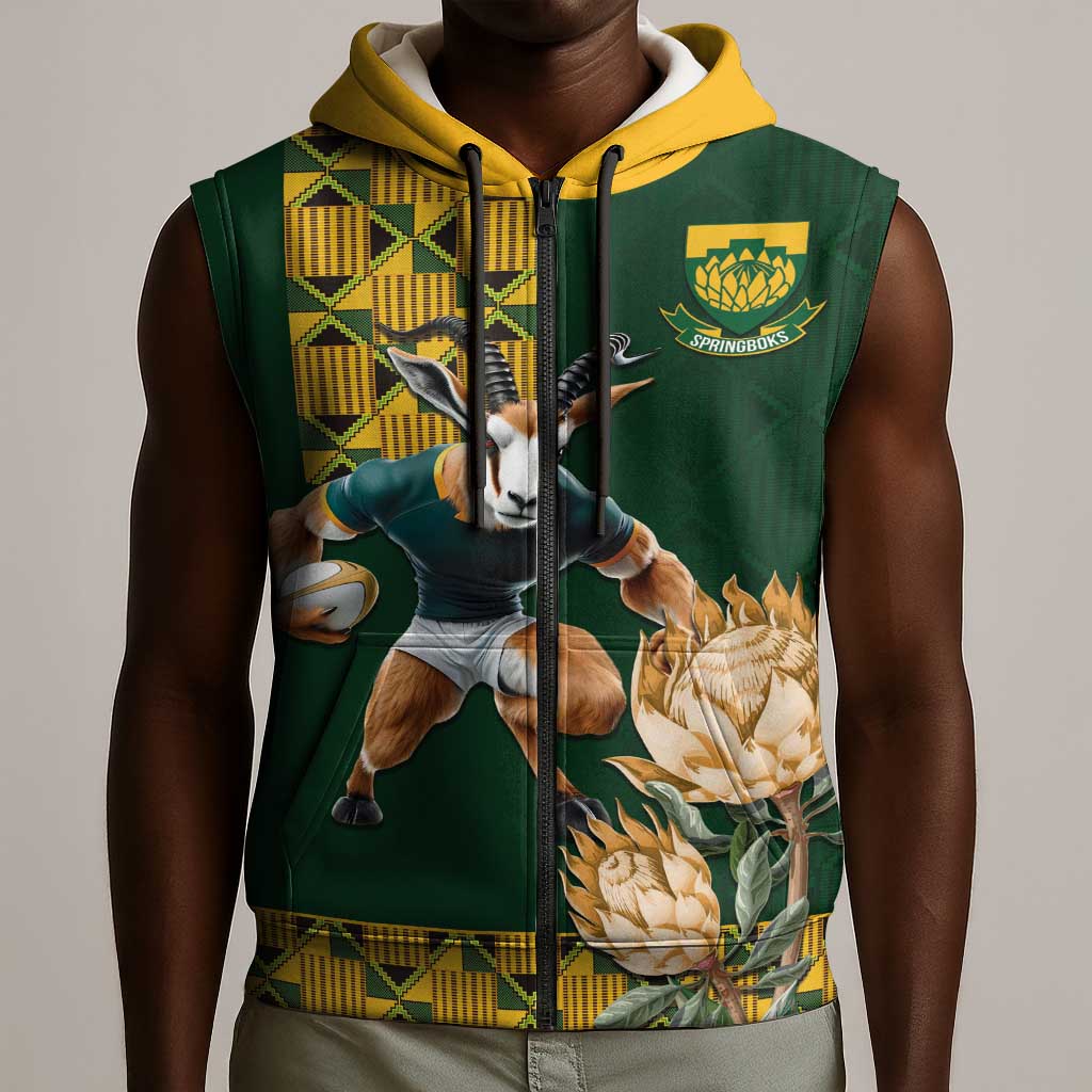 South Africa Rugby History World Champions Sleeveless Zip Hoodie Springboks Make History - African Pride