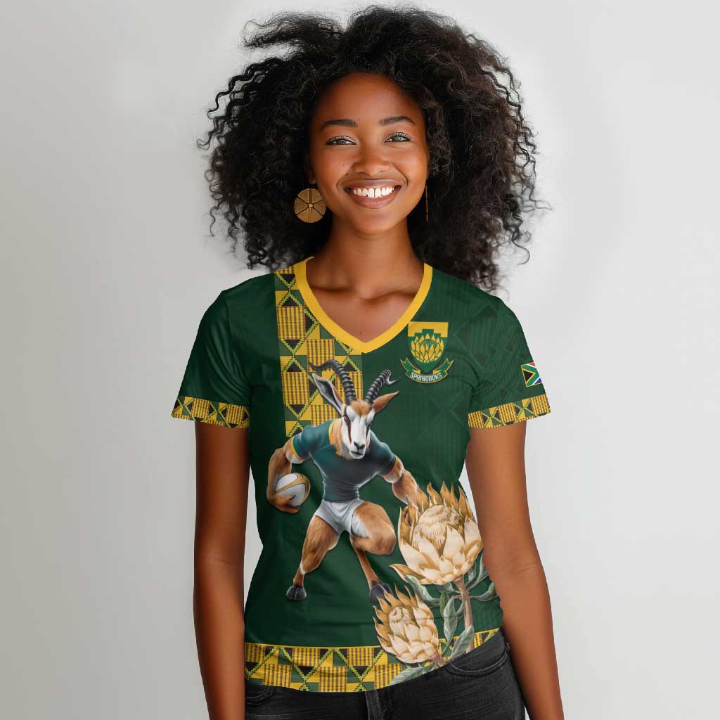 South Africa Rugby History World Champions Women V-Neck T-Shirt Springboks Make History