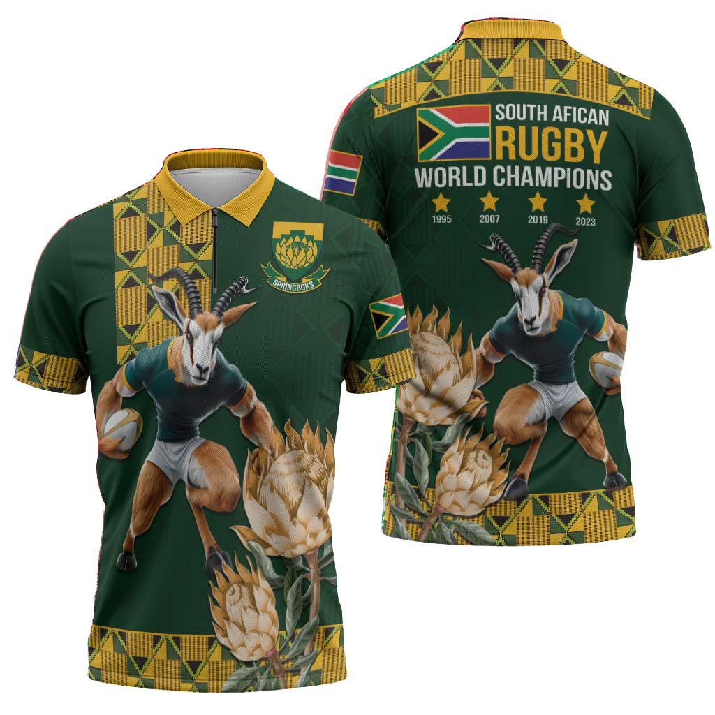 South Africa Rugby History World Champions Zipper Polo Shirt Springboks Make History