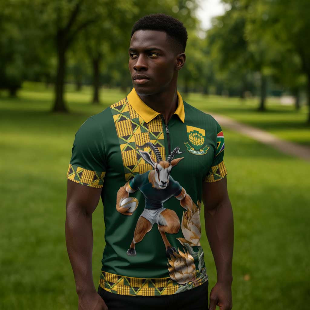 South Africa Rugby History World Champions Zipper Polo Shirt Springboks Make History