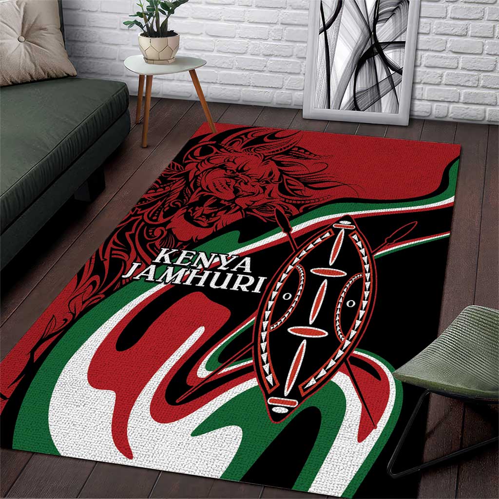 Happy Jamhuri Day Kenya Area Rug Kenyan Lion and Maasai Shield