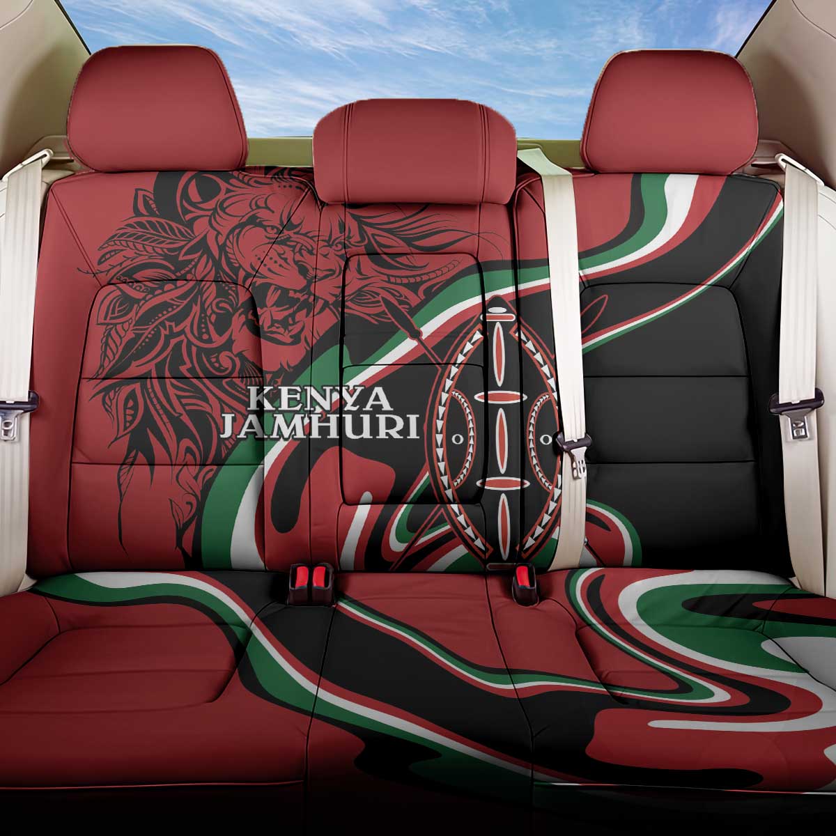 Happy Jamhuri Day Kenya Back Car Seat Cover Kenyan Lion and Maasai Shield