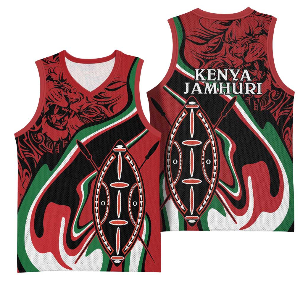 Happy Jamhuri Day Kenya Basketball Jersey Kenyan Lion and Maasai Shield LT9