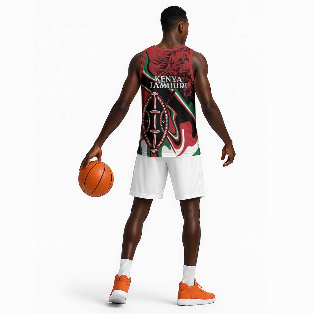 Happy Jamhuri Day Kenya Basketball Jersey Kenyan Lion and Maasai Shield LT9