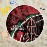 Happy Jamhuri Day Kenya Beach Blanket Kenyan Lion and Maasai Shield