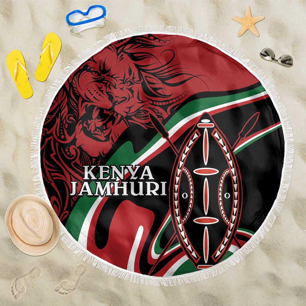 Happy Jamhuri Day Kenya Beach Blanket Kenyan Lion and Maasai Shield