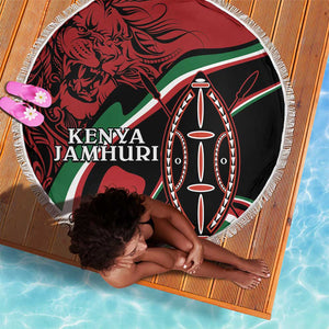 Happy Jamhuri Day Kenya Beach Blanket Kenyan Lion and Maasai Shield