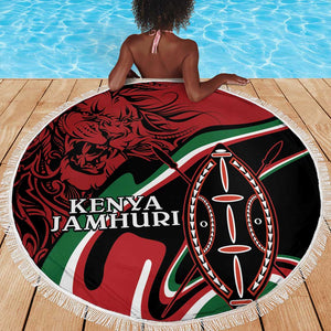 Happy Jamhuri Day Kenya Beach Blanket Kenyan Lion and Maasai Shield