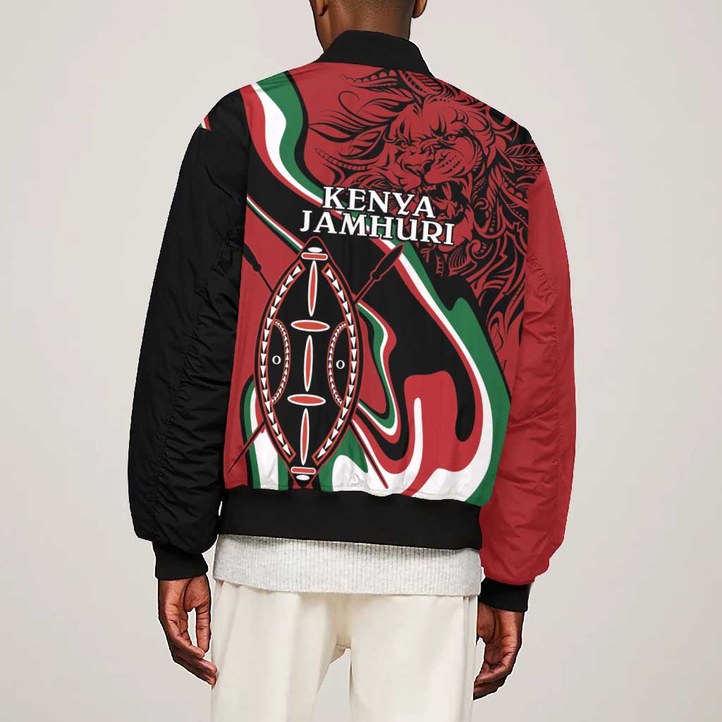 Happy Jamhuri Day Kenya Bomber Jacket Kenyan Lion and Maasai Shield