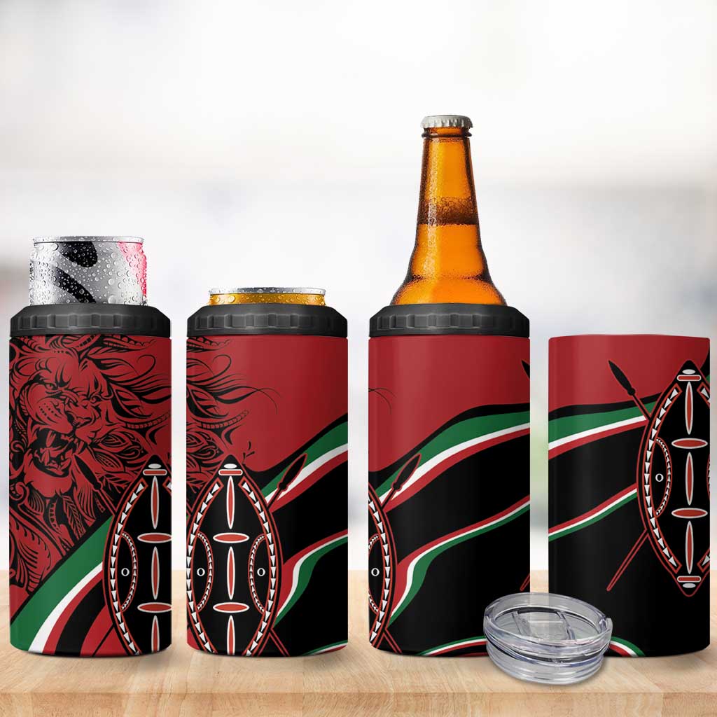 Happy Jamhuri Day Kenya 4 in 1 Can Cooler Tumbler Kenyan Lion and Maasai Shield