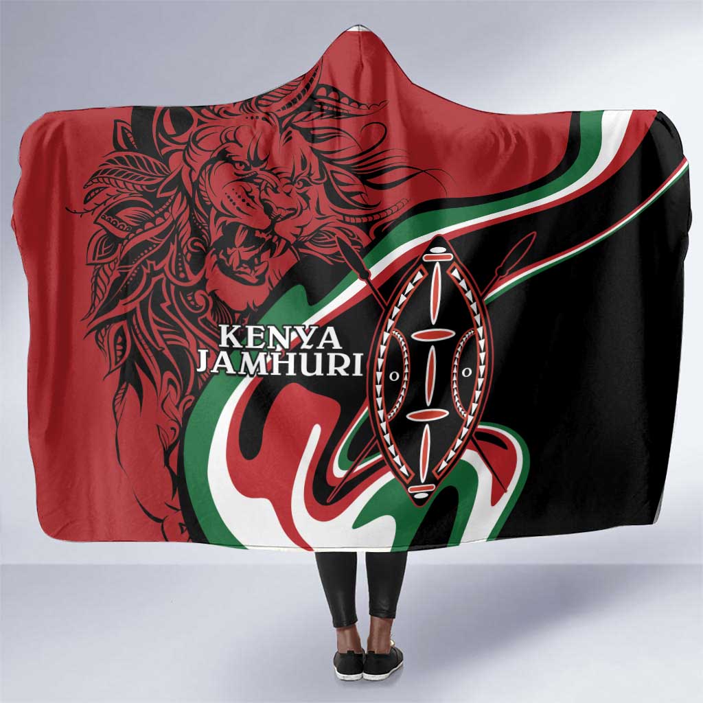 Happy Jamhuri Day Kenya Hooded Blanket Kenyan Lion and Maasai Shield