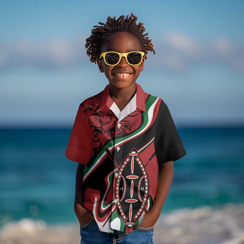 Happy Jamhuri Day Kenya Kid Hawaiian Shirt Kenyan Lion and Maasai Shield