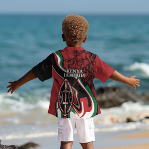 Happy Jamhuri Day Kenya Kid Hawaiian Shirt Kenyan Lion and Maasai Shield