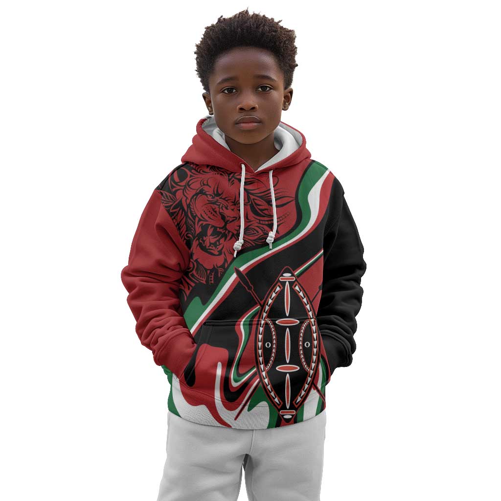 Happy Jamhuri Day Kenya Kid Hoodie Kenyan Lion and Maasai Shield