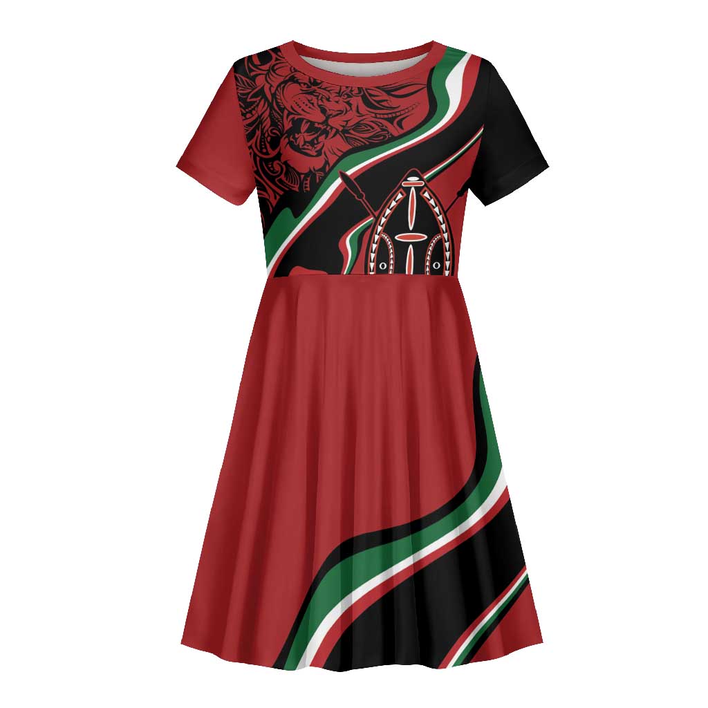 Happy Jamhuri Day Kenya Kid Short Sleeve Dress Kenyan Lion and Maasai Shield