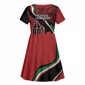 Happy Jamhuri Day Kenya Kid Short Sleeve Dress Kenyan Lion and Maasai Shield