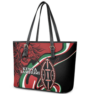 Happy Jamhuri Day Kenya Leather Tote Bag Kenyan Lion and Maasai Shield