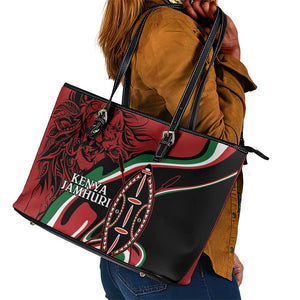 Happy Jamhuri Day Kenya Leather Tote Bag Kenyan Lion and Maasai Shield