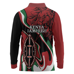 Happy Jamhuri Day Kenya Long Sleeve Polo Shirt Kenyan Lion and Maasai Shield