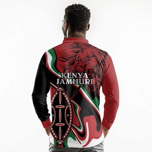 Happy Jamhuri Day Kenya Long Sleeve Polo Shirt Kenyan Lion and Maasai Shield