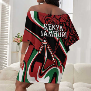 Happy Jamhuri Day Kenya Off Shoulder Short Dress Kenyan Lion and Maasai Shield