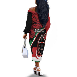 Happy Jamhuri Day Kenya Off The Shoulder Long Sleeve Dress Kenyan Lion and Maasai Shield