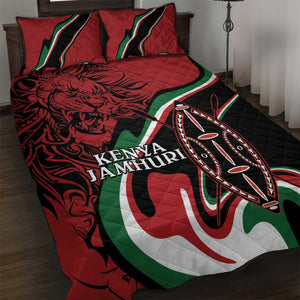 Happy Jamhuri Day Kenya Quilt Bed Set Kenyan Lion and Maasai Shield