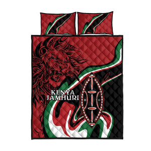 Happy Jamhuri Day Kenya Quilt Bed Set Kenyan Lion and Maasai Shield